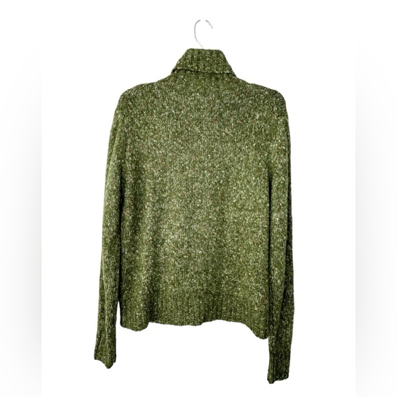 LL Bean Sweater Womens Sz L Green Flecked Long Sleeve Turtleneck Wool Blend - Picture 3 of 7